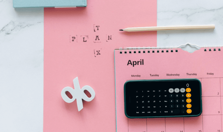 April calendar with calculator for tax planning