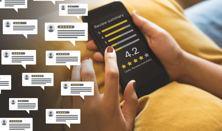 Customer and client reviews on a smart phone 