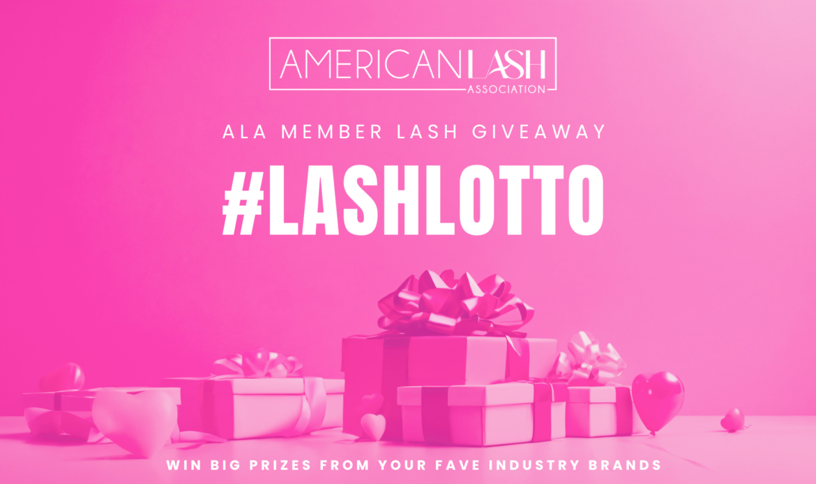 Pink background with gift boxes and balloon hearts for the ALA member lash giveaway